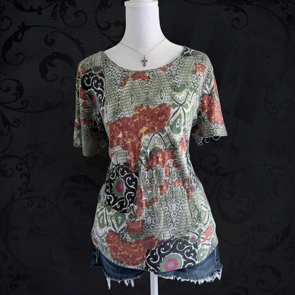 mixed paisley scrollwork floral and tapestry boho fairy top